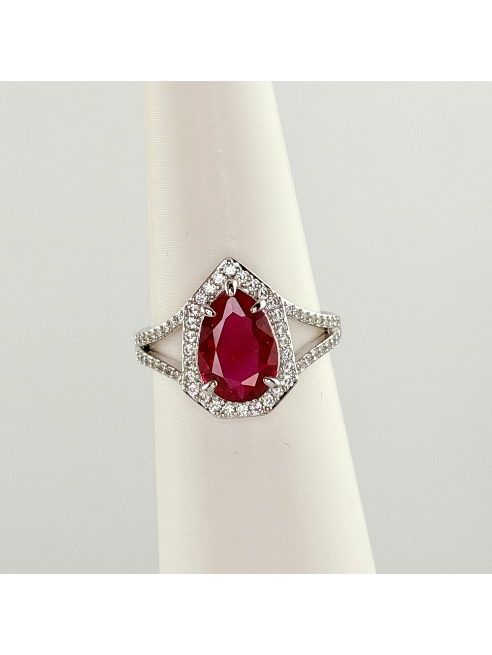 Bomb Party July Ring Sz 9 "The Mia Ring" Lab Created Ruby on Rhodium
